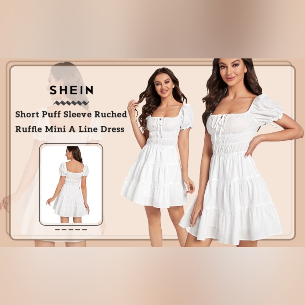 New Tie Neck Ruched Bust Tiered Dress - Picture 5 of 5